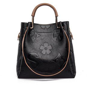 Large Leather-like  Embossed “S” Black  Clover Bucket Styled Bag